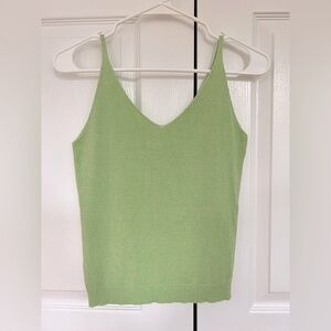 Mint green glitter Knit camisole Tank Top V Neck silver tone Women Sz S